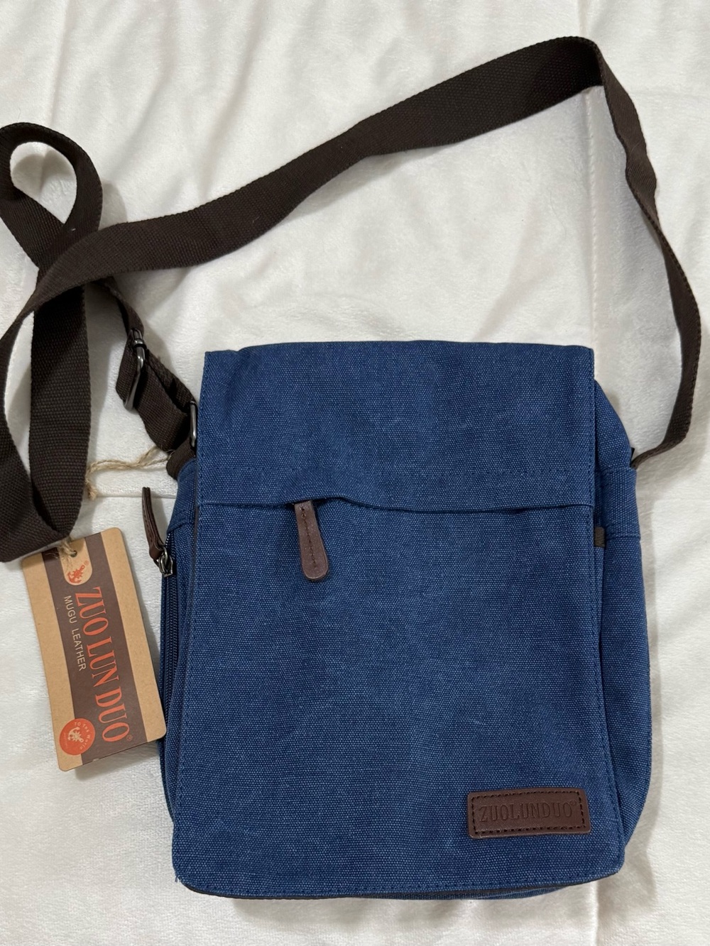 Zuo Lun Duo Blue Canvas Crossbody Messenger Bag NWT Adjustable Strap